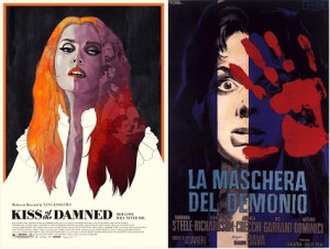 Spot the influence? Left: poster for Cassavetes’s Kiss of the Damned; right: poster for Bava’s Black Sunday (Italian title--La manschera del demonio, or The Mask of Satan).